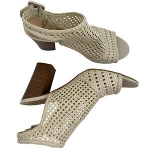Sam Edelman Evie Slingback Woven Peep Toe Heeled Sandals Size 8.5 Ivory White